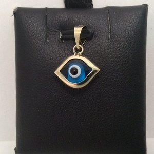 14k Yellow real Gold EVIL BLUE EYE Protect Charm .8gr